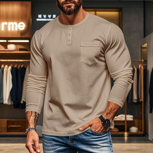 Herren Langarmshirt mit Knopfleiste und Brusttasche EB