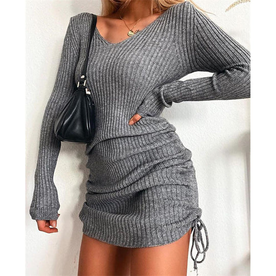 Damen Strickkleid mit figurbetontem Schnitt und Raffungen EB