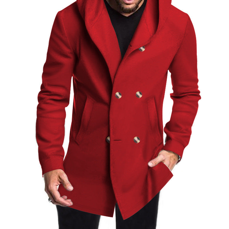 Herren eleganter und warmer Mantel mit doppelter Knopfleiste und großen Taschen EB
