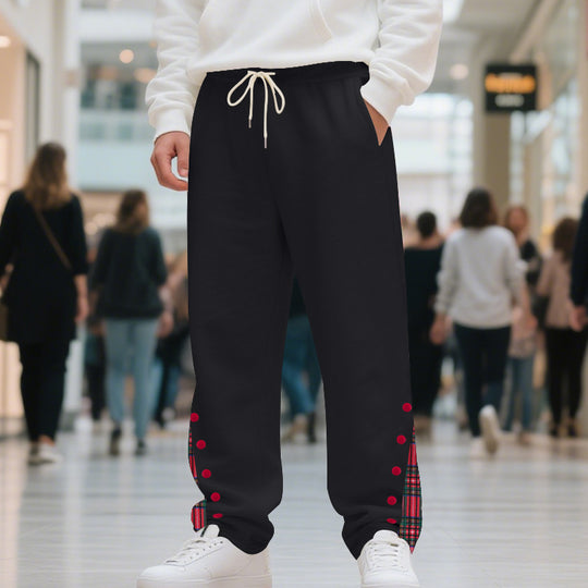 Herren Relaxed-Fit Jogginghose mit Karo-Seitenpasse, Druckknopfleiste & Kordelzug EB