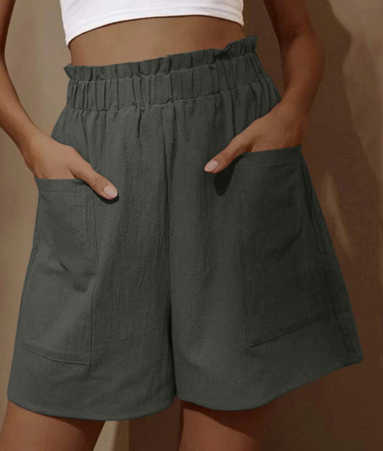 Damen lässige Leinen-Shorts mit elastischem Taillenzug und praktischen Seitentaschen EB