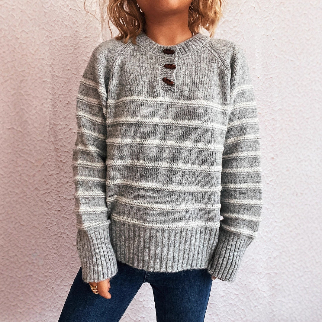 Damen Strickpullover mit weitem Schnitt und modischem Streifenmuster EB
