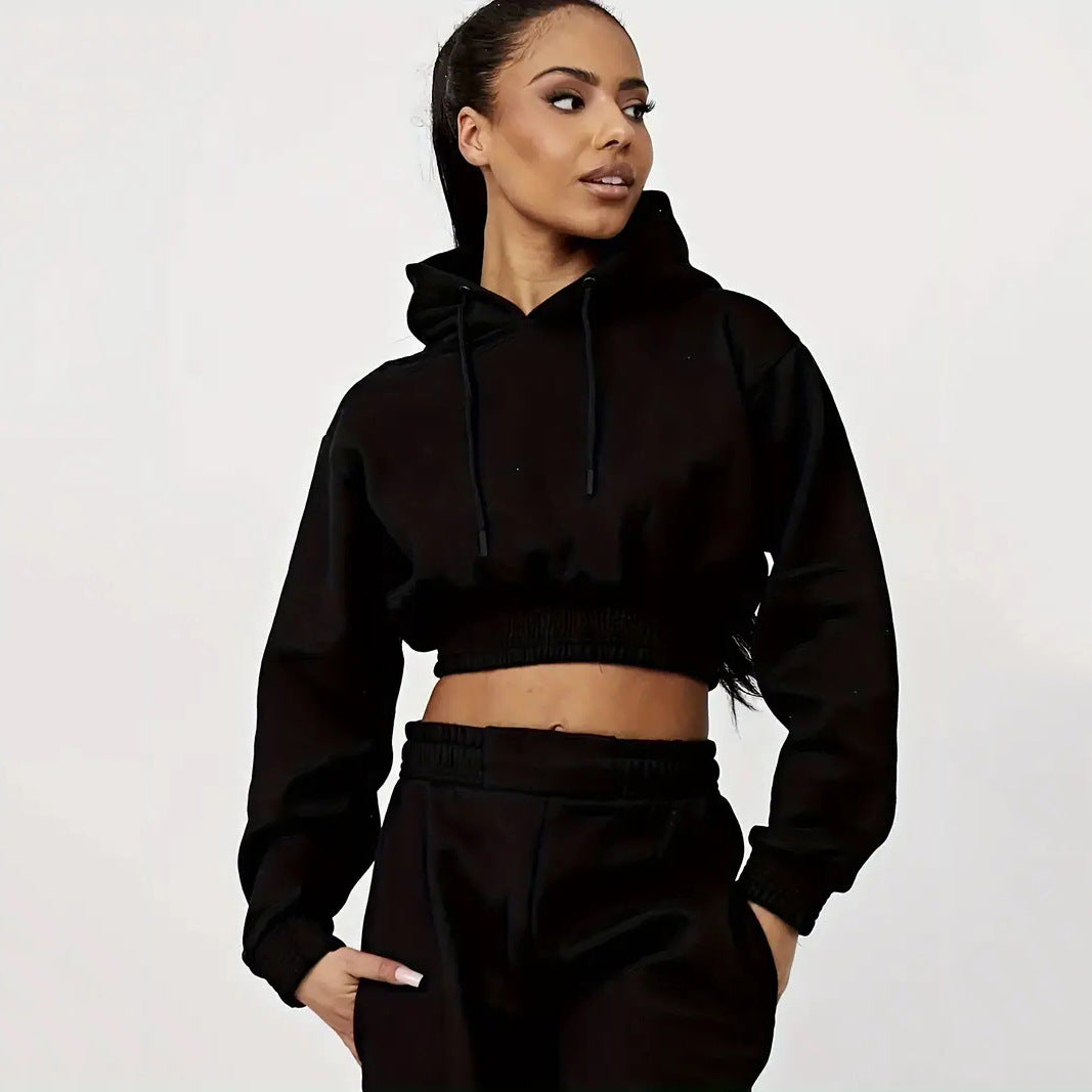 Damen Sportliches Cropped Hoodie und lässige Jogginghose Set EB