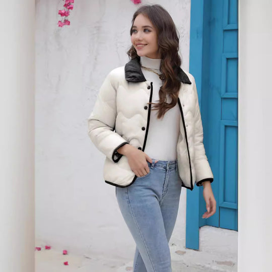 Damen gesteppte Kurzjacke mit schickem Kragen EB