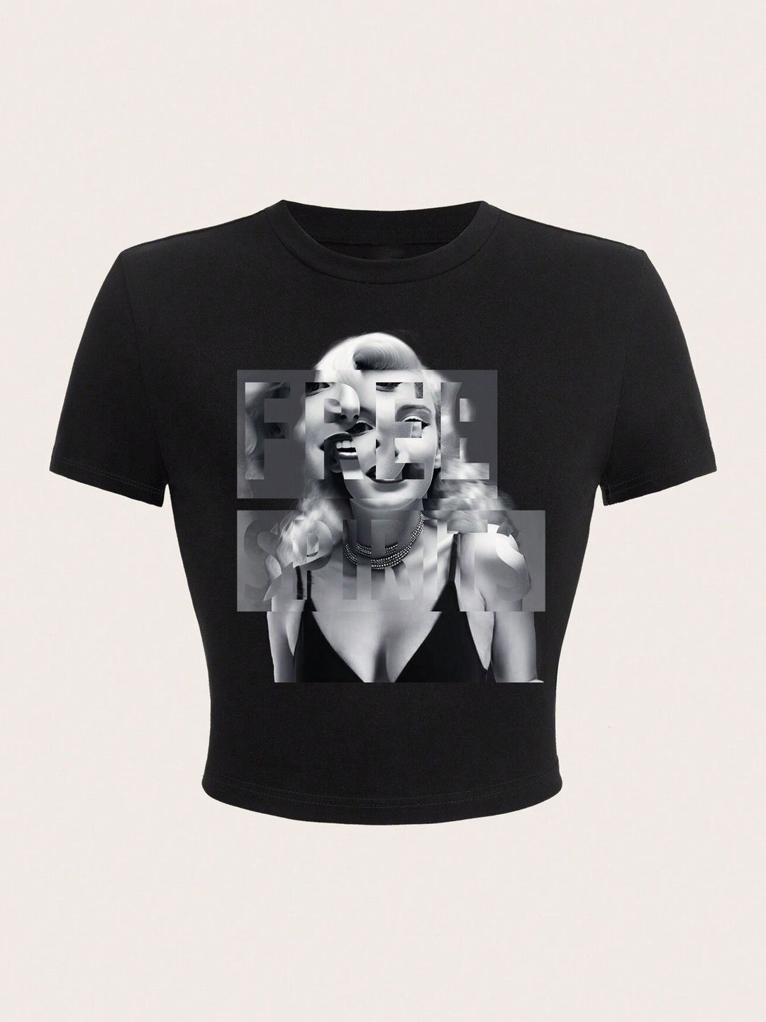 Damen Crop-T-Shirt mit inspirierendem Aufdruck und figurbetontem Schnitt EB