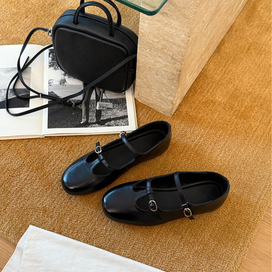 Damen Elegante und bequeme Mary Jane Ballerinas mit modischem Riemen und hochwertiger Leder-Oberfläche EB