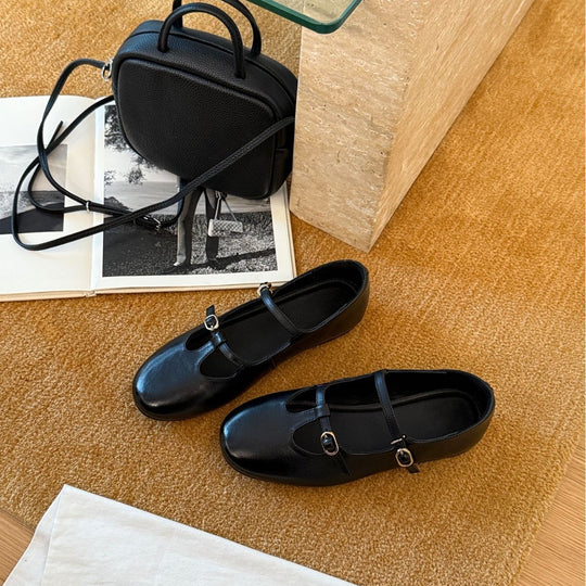 Damen Elegante und bequeme Mary Jane Ballerinas mit modischem Riemen und hochwertiger Leder-Oberfläche EB