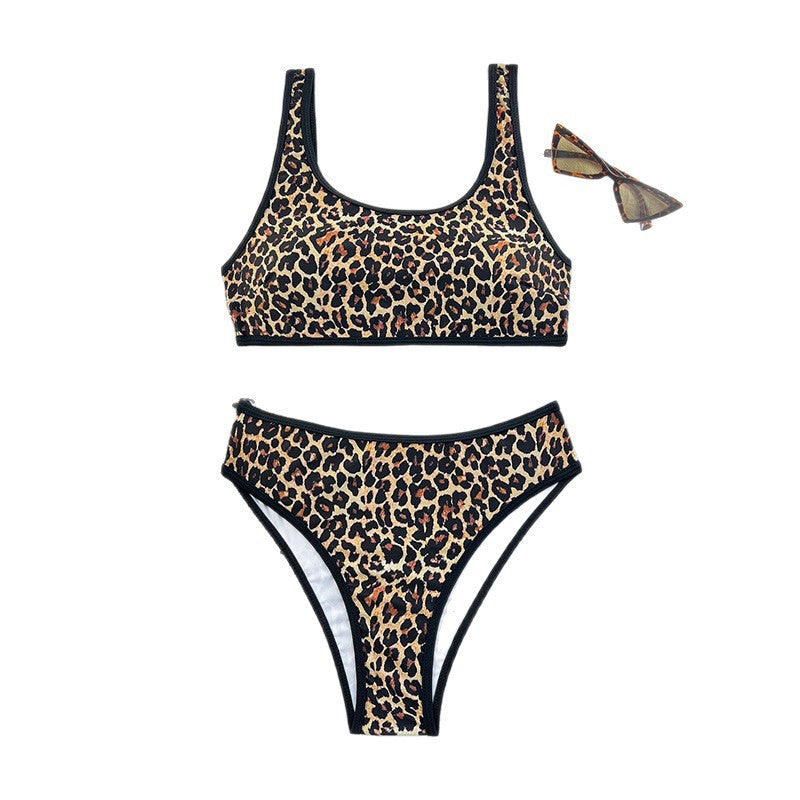 Damen Hochgeschnittener Bikini mit animalischem Design EB