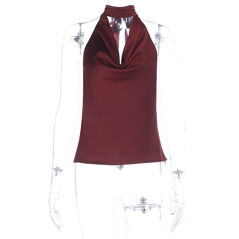 Damen elegantes Haltertop mit tiefem V-Ausschnitt und figurbetontem Schnitt EB