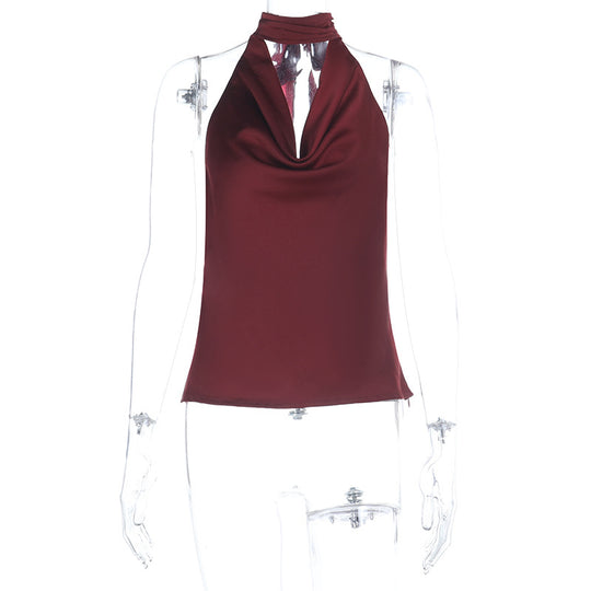 Damen elegantes Haltertop mit tiefem V-Ausschnitt und figurbetontem Schnitt EB