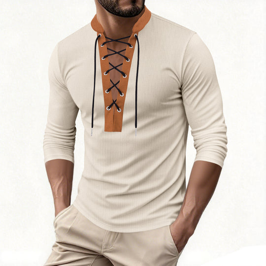 Herren modisches Langarmshirt mit einzigartigem Schnürdesign und ansprechendem Kragen EB