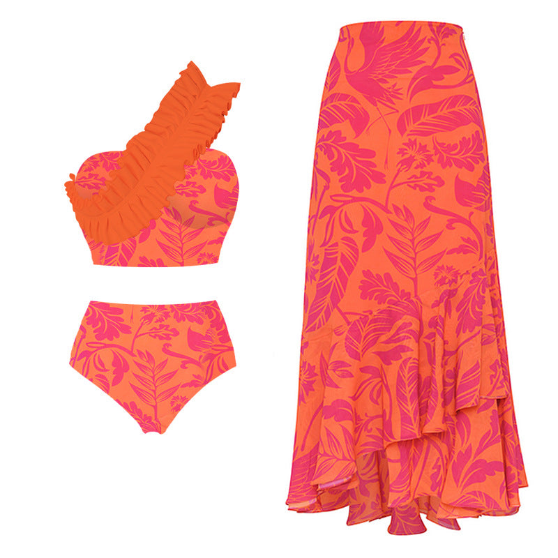 Damen Bikiniset mit voluminösem Rüschendesign und passendem Maxirock EB
