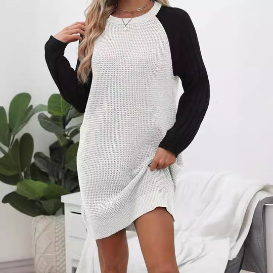 Damen lässiges Strickkleid mit kontrastierenden Ärmel-Design EB