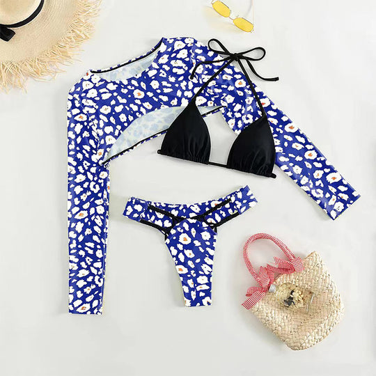 Damen Bikini-Set mit langärmligem Oberteil und modernem Animal-Print EB