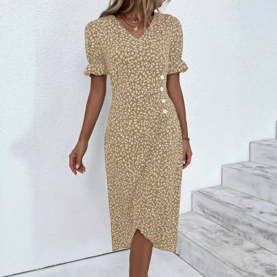 Damen Midikleid mit floralen Mustern und schmeichelndem V-Ausschnitt EB