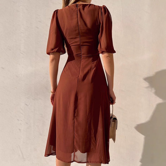 Damen Elegantes Maxikleid mit Puffärmeln und tiefem Schlitz EB