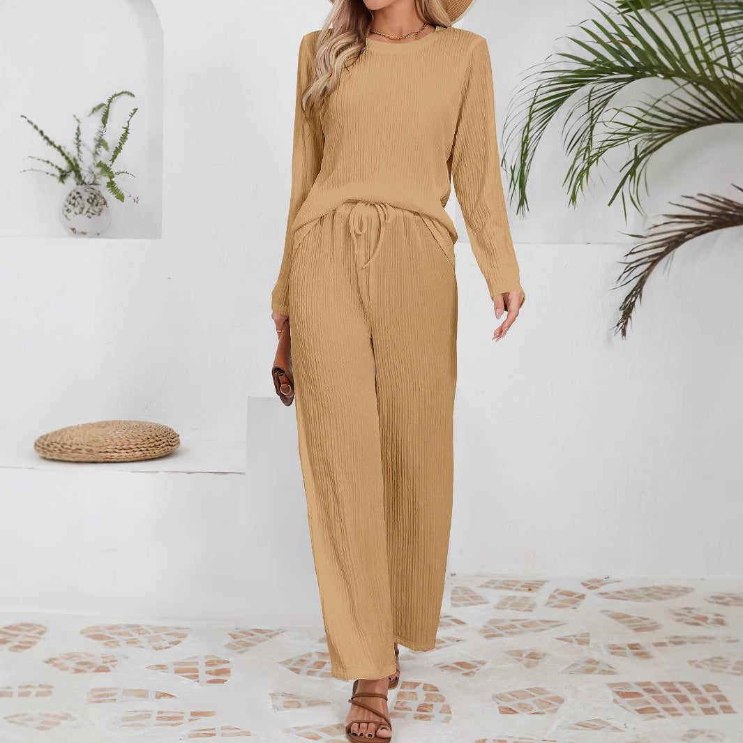 Damen Lässiges Lounge-Set aus leichtem Rippmaterial mit elastischem Bund EB