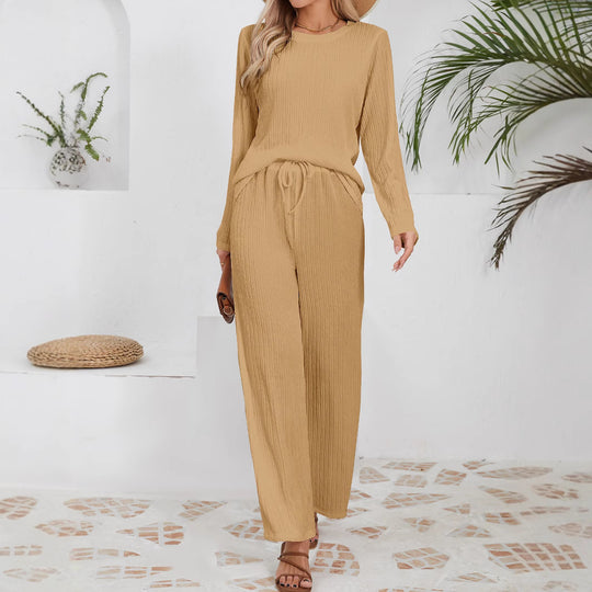 Damen Lässiges Lounge-Set aus leichtem Rippmaterial mit elastischem Bund EB