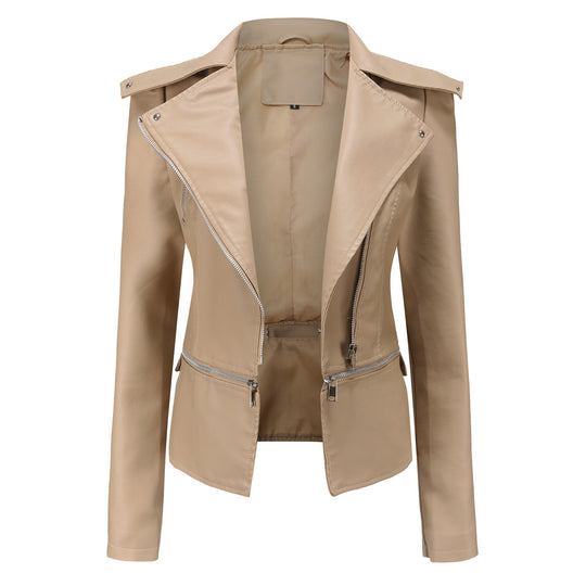 Damen stylische Bikerjacke mit asymmetrischem Reißverschluss und eingenähten Taschen EB