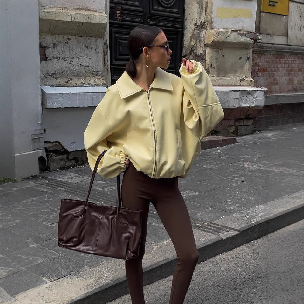 Damen Oversized Sweatjacke mit modernem Stehkragen EB
