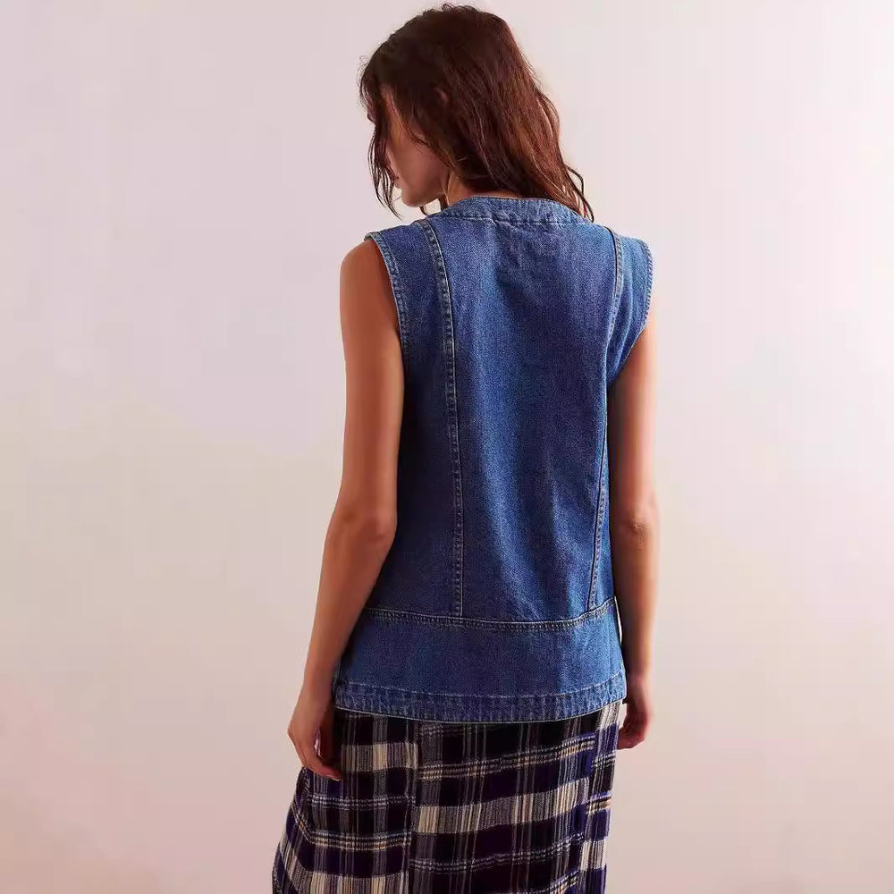 Damen Denim-Weste mit lässigem Schnitt und praktischen Taschen EB