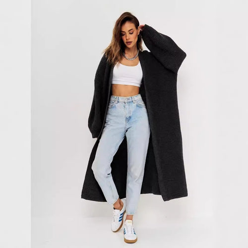 Damen Großer Strickmantel mit offener Front und lässiger Silhouette EB