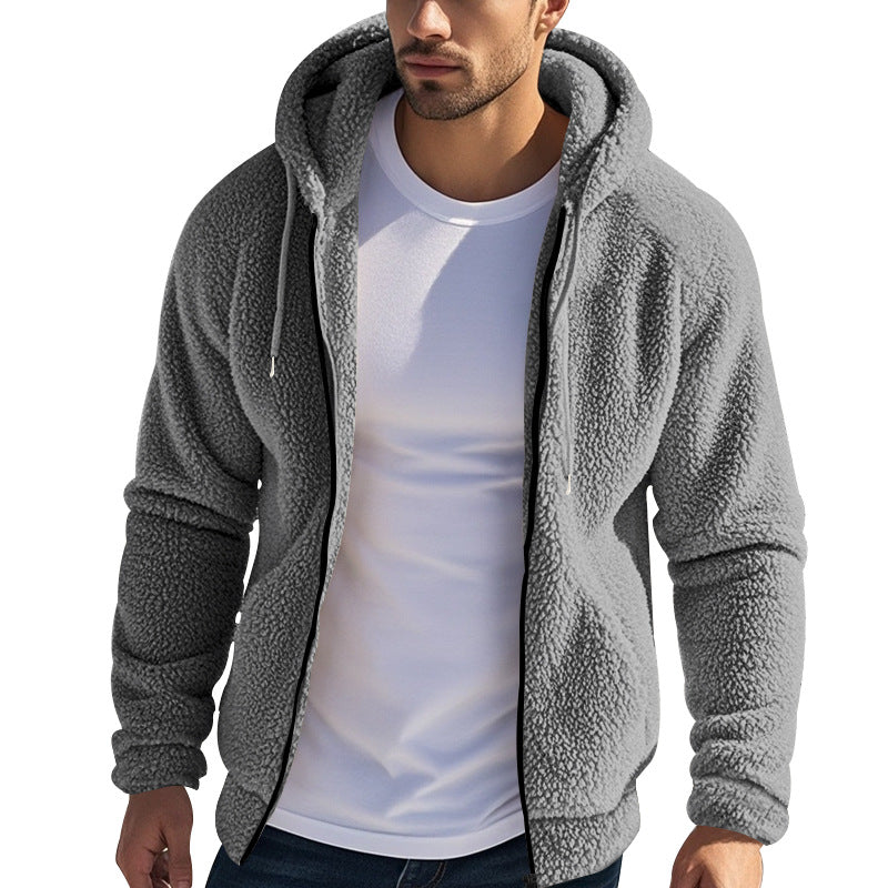 Herren nan Sherpa-Fleece Kapuzenjacke mit durchgehendem Reißverschluss und versteckten Seitentaschen EB