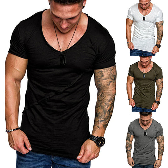Herren V-Ausschnitt T-Shirt aus hochwertiger Baumwolle mit strukturierter Oberfläche EB