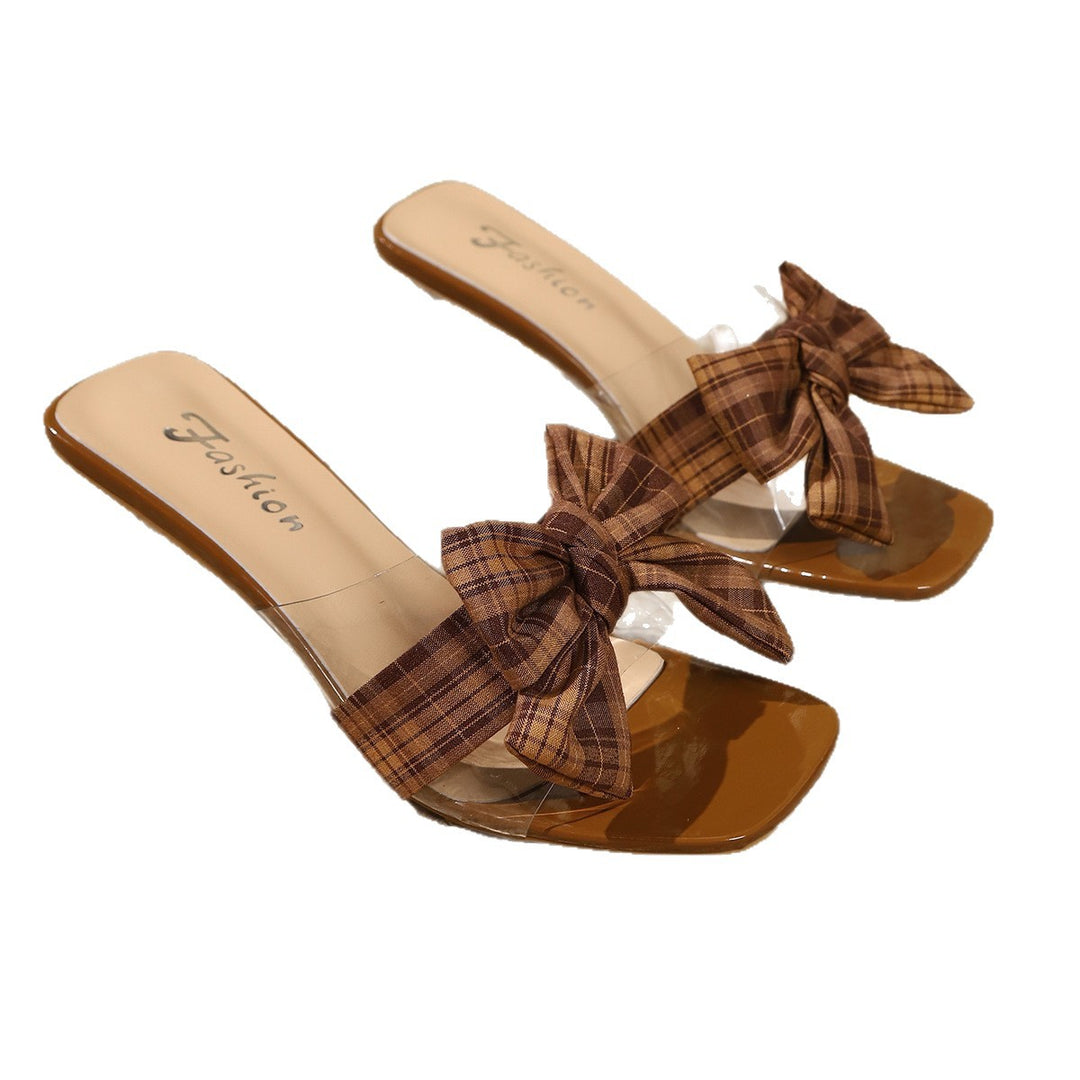 Damen Slingback Sandalen mit dekorativem Schleifen-Design und transparentem Absatz EB