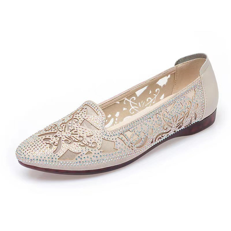 Damen Elegante Ballerinas mit modischem Lochmuster und funkelnden Strassdetails EB
