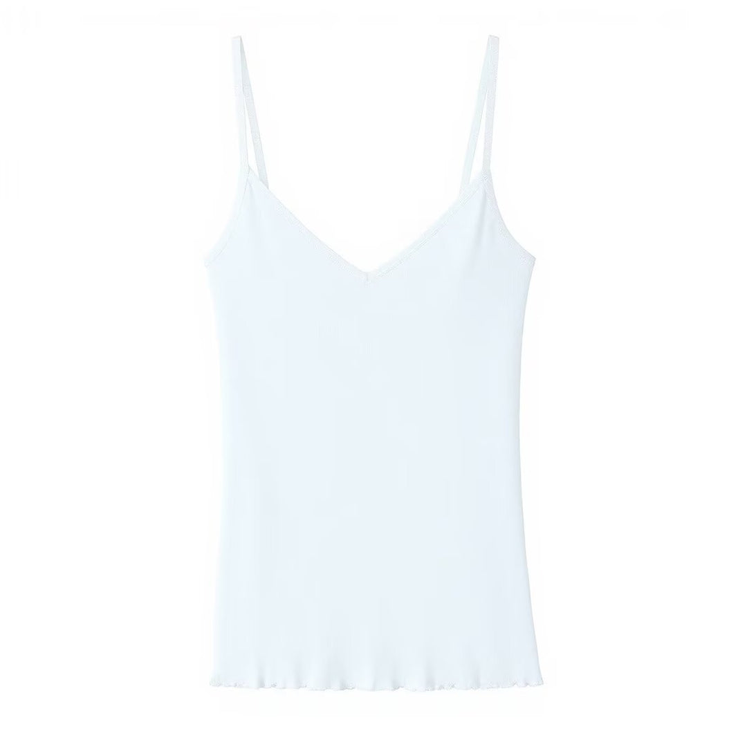 Damen Spaghettiträgeroberteil mit elegantem V-Ausschnitt und softer Textur EB