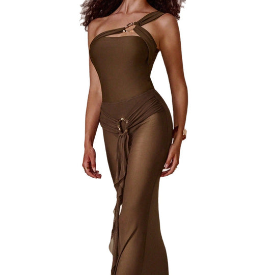 Damen Elegantes One-Shoulder Maxikleid EB