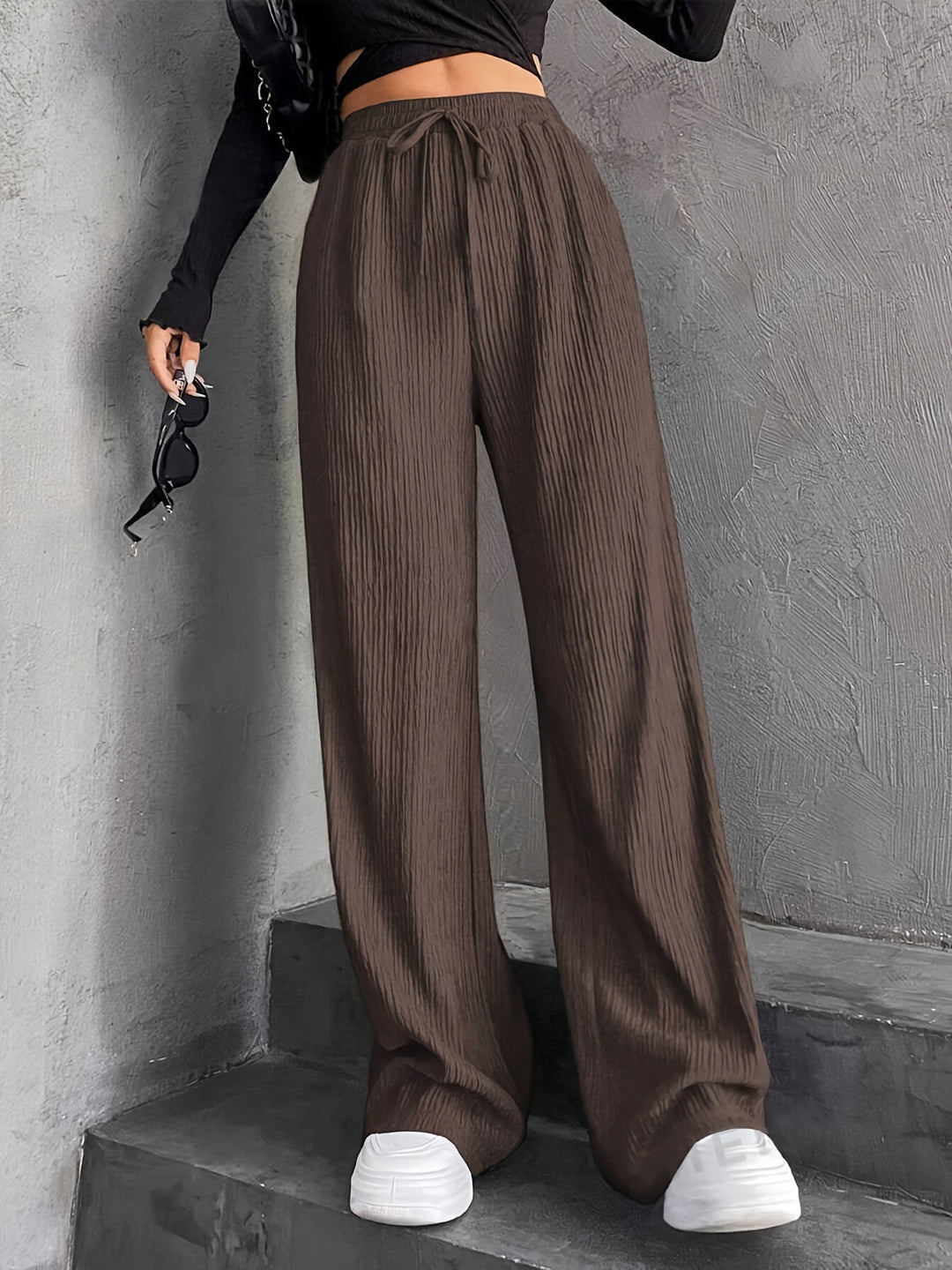 Damen Weite Plisseehose mit elastischem Bund EB