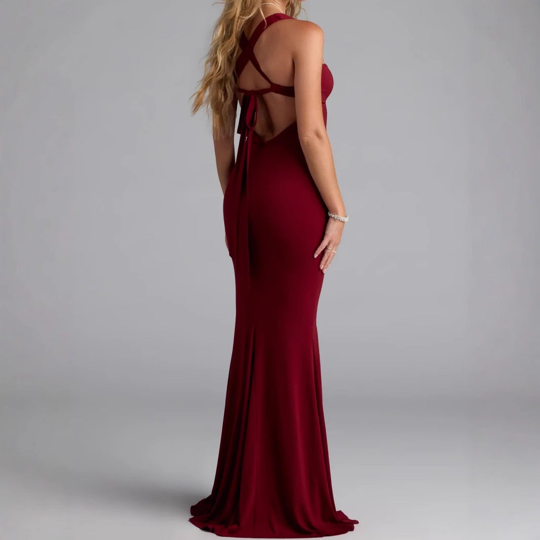 Damen Elegantes langen Kleid mit schulterfreien Trägern und leichtem Schimmer EB