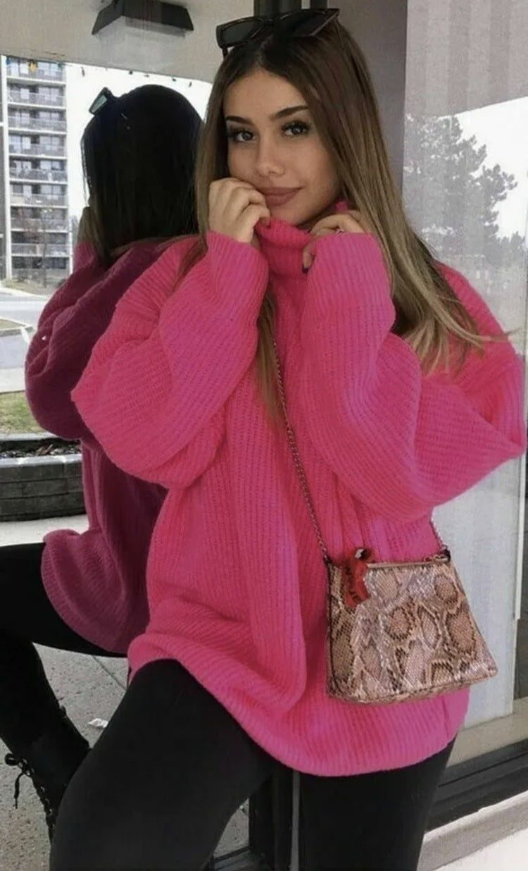 Damen Oversized-Strickpullover mit hohem Kragen und lässigem Schnitt EB