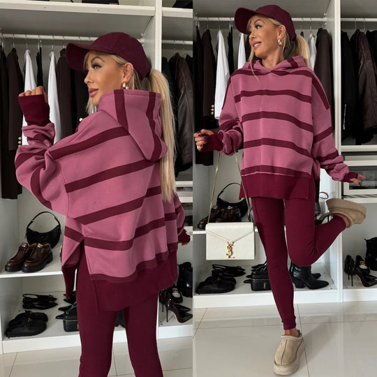 Damen nan oversized Kapuzenpullover mit Leopardenprint, kontrastbündchen und verlängertem Rückensaum EB