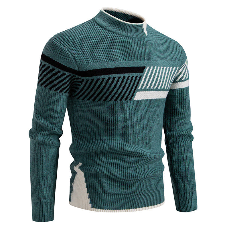 Herren nan gerippter Feinstrickpullover mit Stehkragen und kontrast-Blockdesign EB