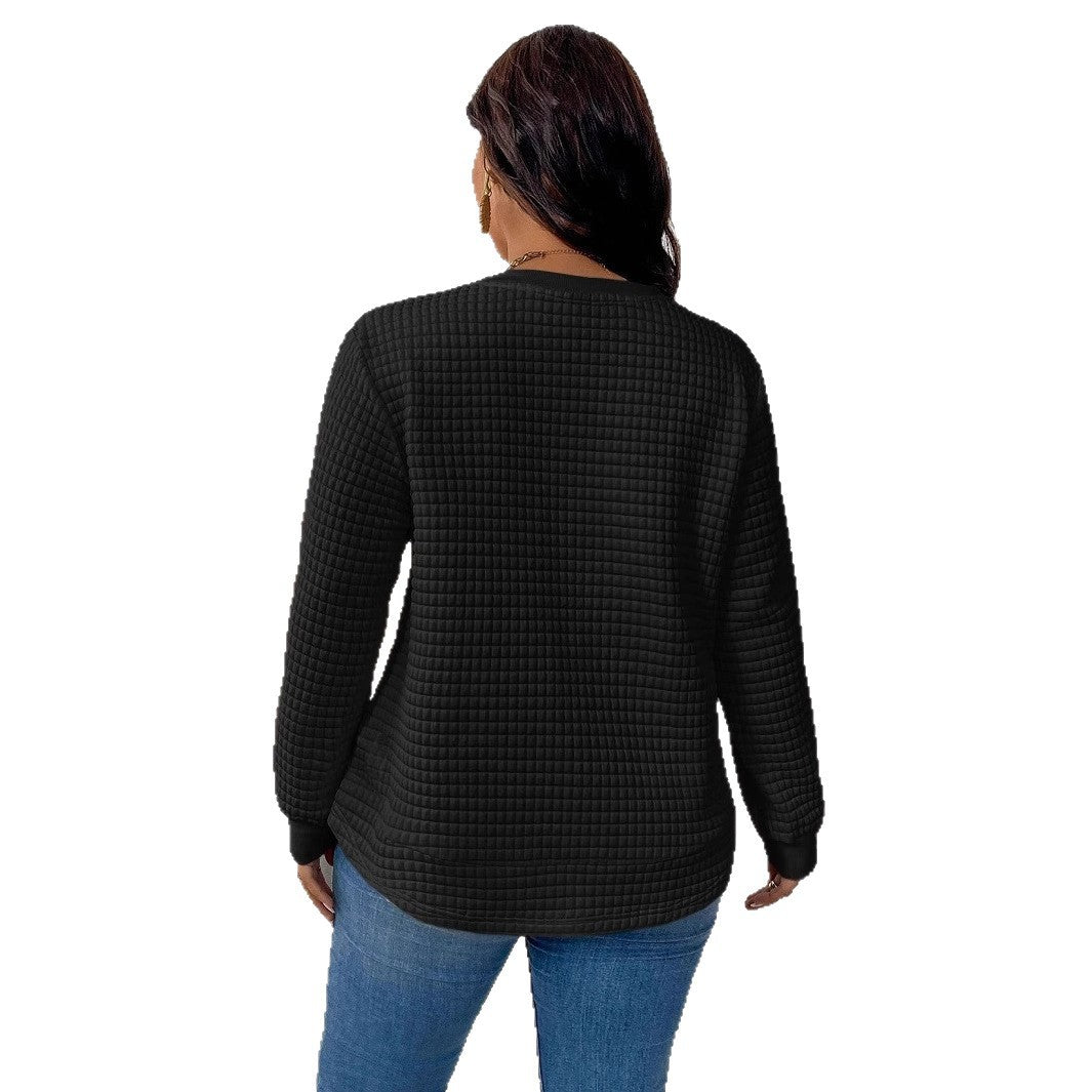 Damen nan Waffelstrick Longsleeve mit Rundhalsausschnitt, leicht A-Linien-Schnitt und gerippten Bündchen EB