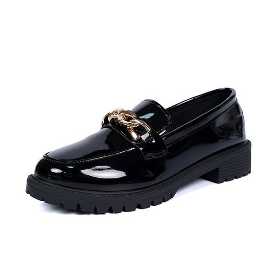 Damen nan elegante Lack-Plateau-Loafer mit dekorativer Schleife und profilierter Gummisohle EB