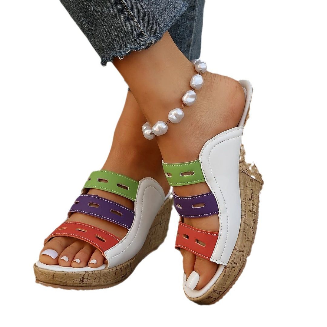 Damen modische Wedge-Pantoletten mit farbigen Trägern und komfortabler Sohle EB
