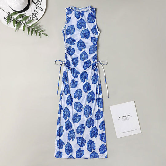Damen Maxikleid mit floralem Muster und seitlichen Bindebändern EB