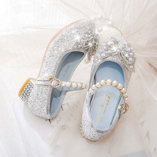 Mädchen Glitzernde Ballerinas mit dekorativen Strass- und Perlenschleifen EB