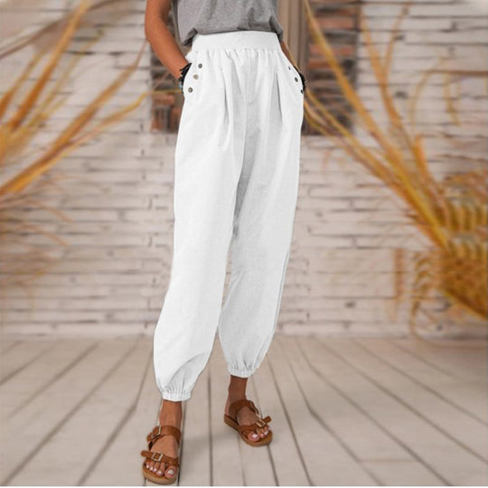 Damen Bequeme Hose mit seitlichen Taschen und Gummibund EB
