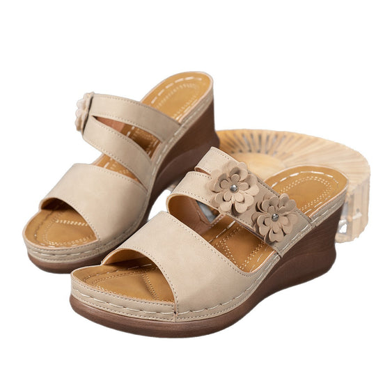 Damen Wedge-Sandalen mit floralem Dekor und ergonomischer Sohle EB