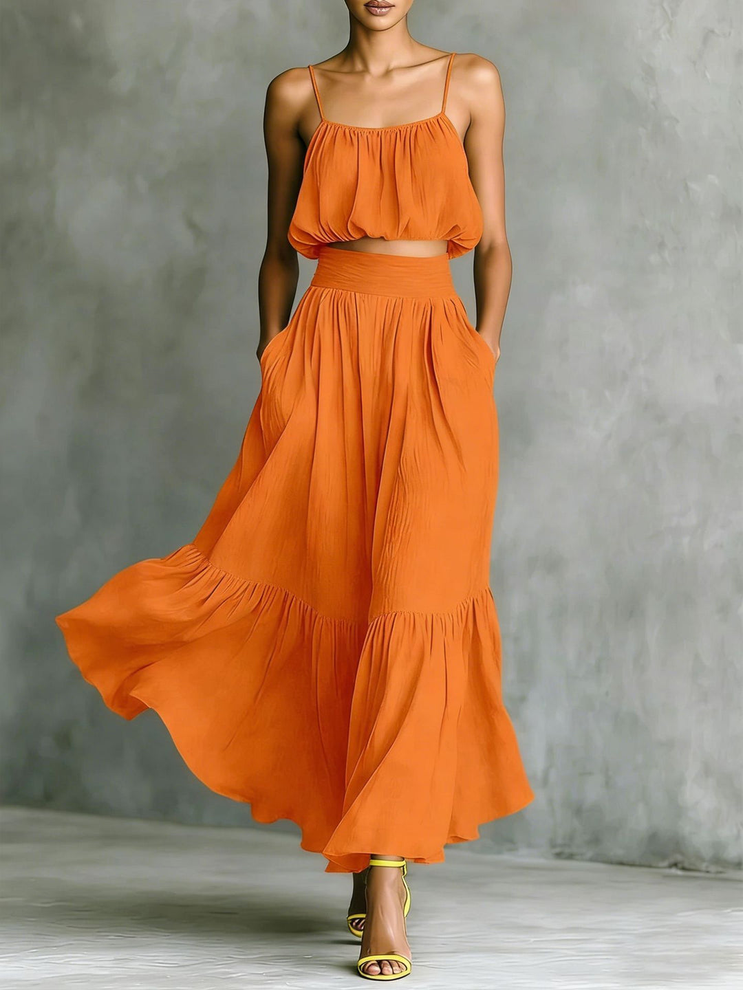 Damen Sommerliches Zweiteiler-Kleid mit fließendem Schnitt und praktischen Taschen EB