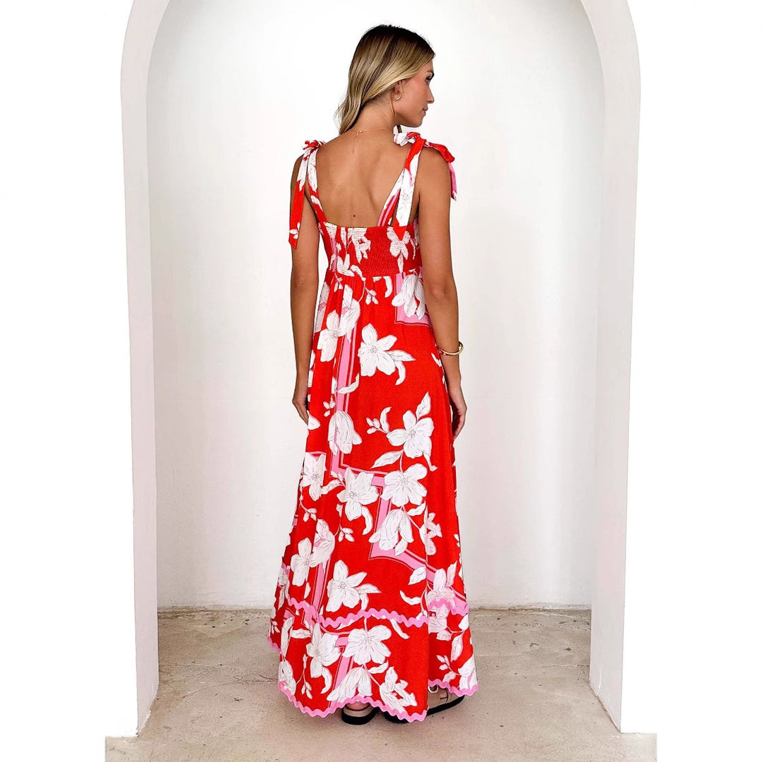 Damen Maxikleid mit verspielten Rüschendetails und zartem Blumenmuster EB