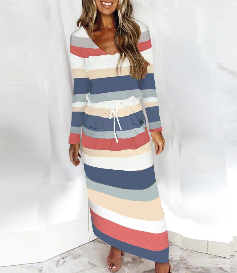 Damen Lässiges Strandkleid mit V-Ausschnitt und praktischen Taschen EB