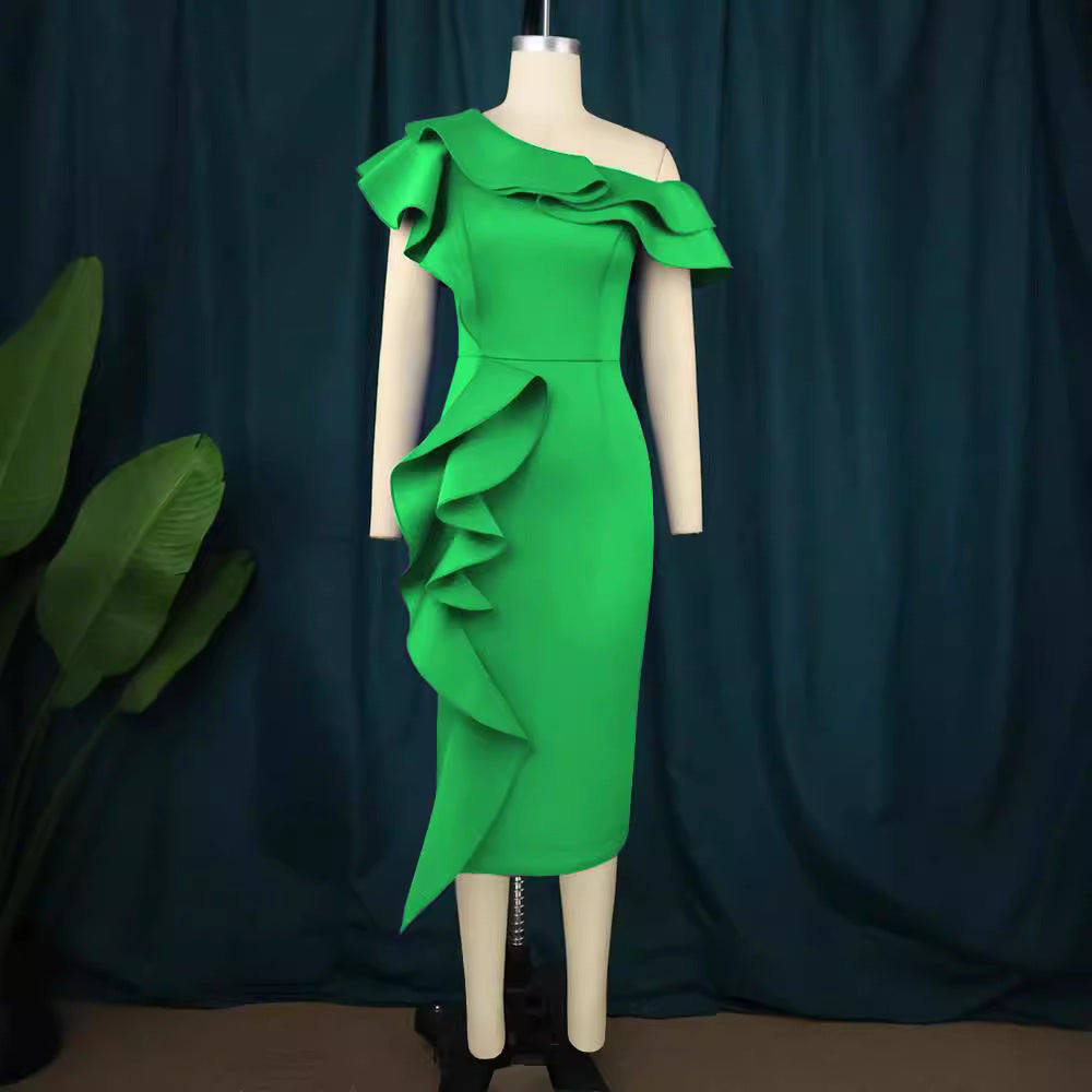 Damen figurbetontes Rüschendes Wickelkleid EB