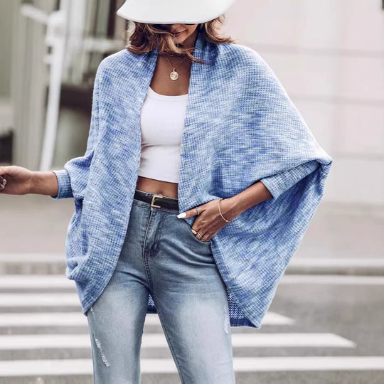 Damen Oversized Strickponcho mit offener Front und Bouclé‑Struktur EB