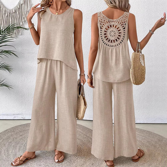 Damen luftiges Sommer-Set mit gehäkeltem Rückenteil und weitem Schnitt EB